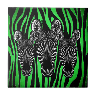 Trendy Lime Zebra Herd on Zebra Print Ceramic Tile