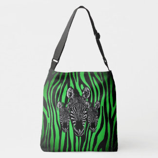 Trendy Lime Zebra Herd on Zebra Print Crossbody Bag