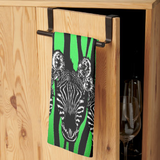 Trendy Lime Zebra Herd on Zebra Print Kitchen Tow Towel