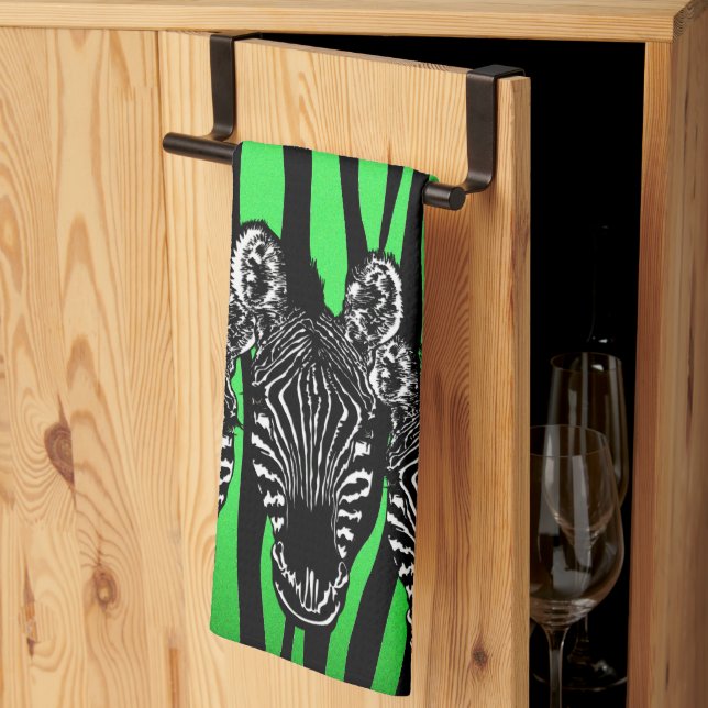 Trendy Lime Zebra  Herd on Zebra Print Kitchen Tow Towel (Thirds Fold)