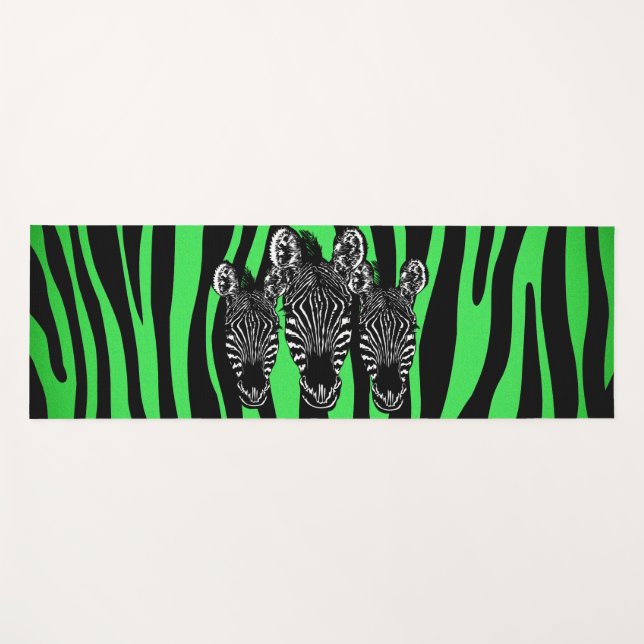 Trendy Lime Zebra Herd Second Side Zebra Print Yoga Mat (Front (Horizontal))