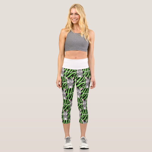 Trendy Lime Zebra Pattern Leggings (Front)