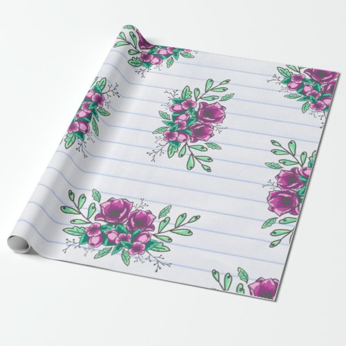 Trendy Lined Paper  Doodle Florals