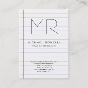Trendy lined paper vertical business card