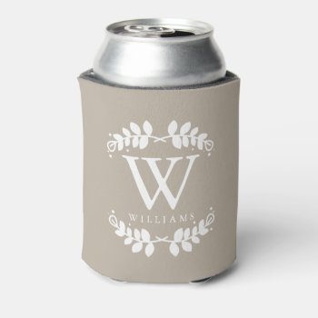 Trendy Linen Beige Monogram Can Cooler by heartlockedhome at Zazzle