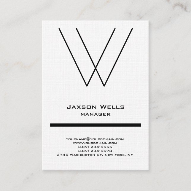 Trendy linen modern simple large monogram business card (Front)