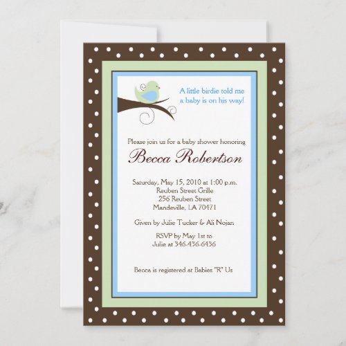 Trendy Little Birdie Baby Shower 5x7 Invitation