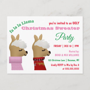 Trendy Llama Christmas Sweater Party Invitation Postcard