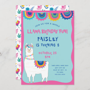 Trendy Llama girl birthday party Invitation