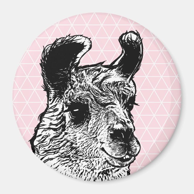 Trendy Llama Illustration & Triangles Magnet (Front)