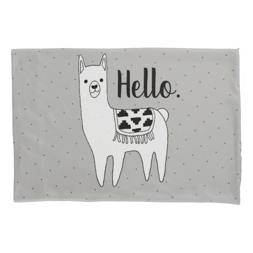 Trendy Llama Sketch  Black Dots Hello Pillowcase