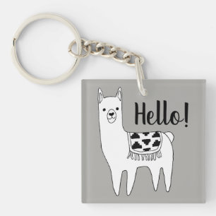 Trendy Llama Sketch Hello! Keychain