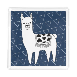 Trendy Llama Sketch & Triangles Acrylic Tray