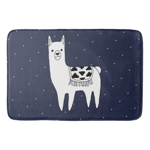 Trendy Llama Sketch  White Dots Bath Mat