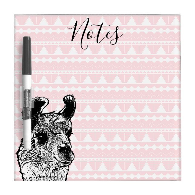 Trendy Llama & White Aztec Pattern Dry Erase Board (Front)