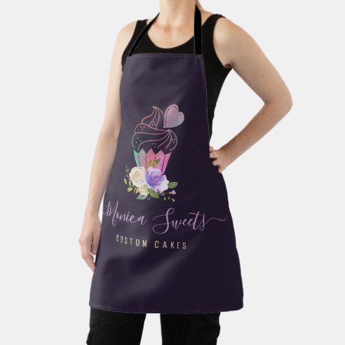 trendy logo purple script cakery apron