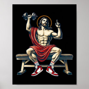 Trendy Lord Jesus Bodybuilding Workout Jesus Lifti Poster