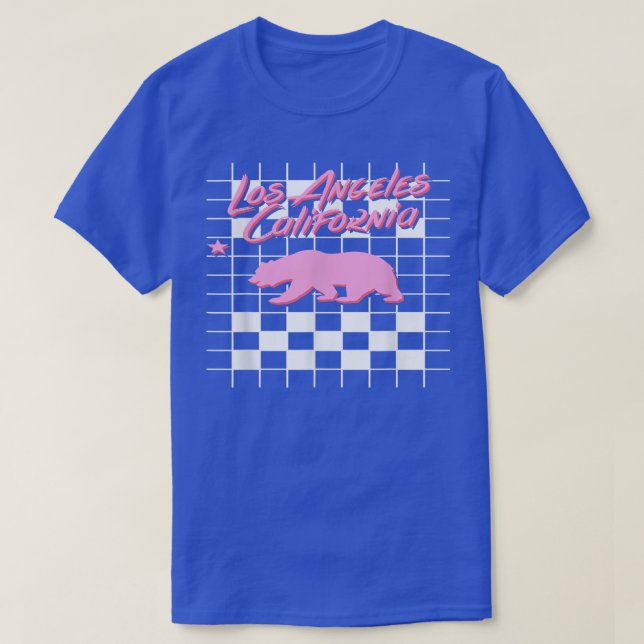 Trendy Los Angeles California Retro Checkered Bear T-Shirt (Design Front)