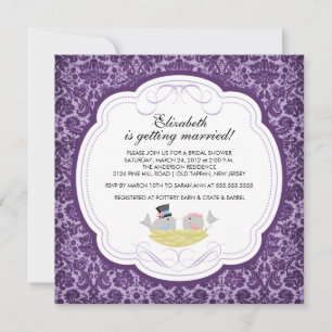 Trendy Love Birds Bridal Shower Invitation Purple
