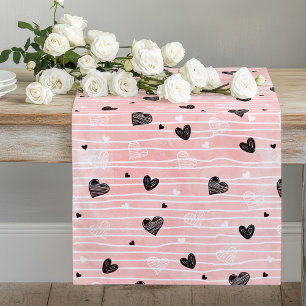Trendy Love Gift Hand Drawn Heart Table Runner