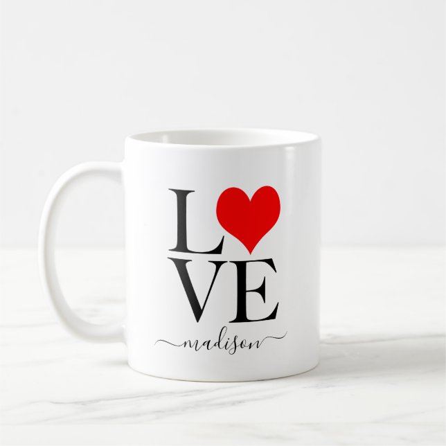 Trendy LOVE Personalized Name Coffee Mug (Left)