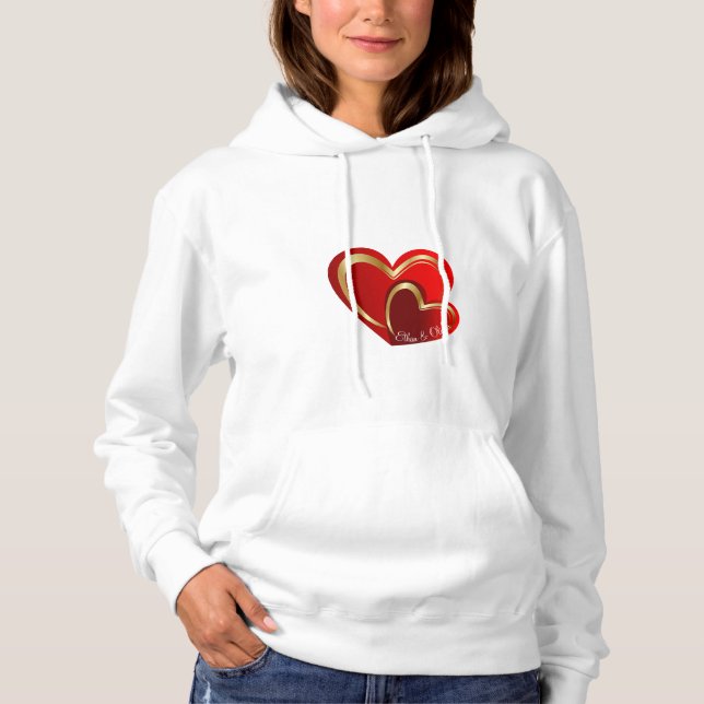 Trendy Love Red Heart Personalized Girlfriend Gift Hoodie (Front)