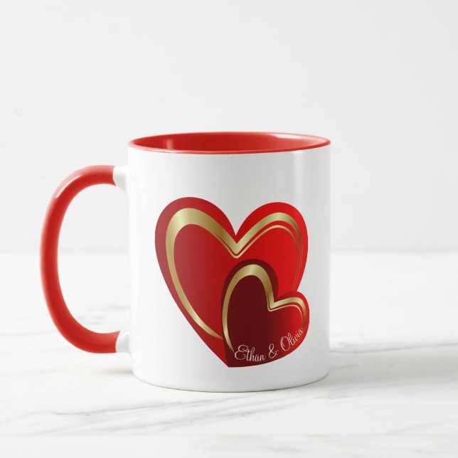 Trendy Love Red Hearts Personalized Wedding Gift Mug (Left)