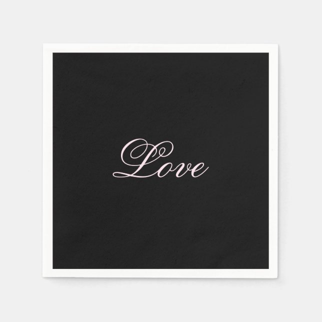 Trendy Love Wedding Calligraphy Script Black Napkins (Front)