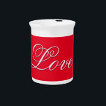 Trendy Love Wedding Calligraphy Script Red Beverage Pitcher<br><div class="desc">You can easily change the fonts and colors. You can also add your logo and the background image as you like.</div>