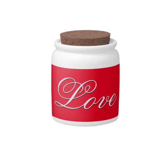 Trendy Love Wedding Calligraphy Script Red Candy Jar (Front)