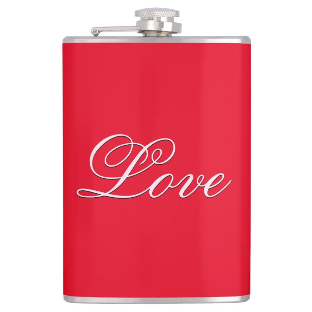 Trendy Love Wedding Calligraphy Script Red Flask (Front)