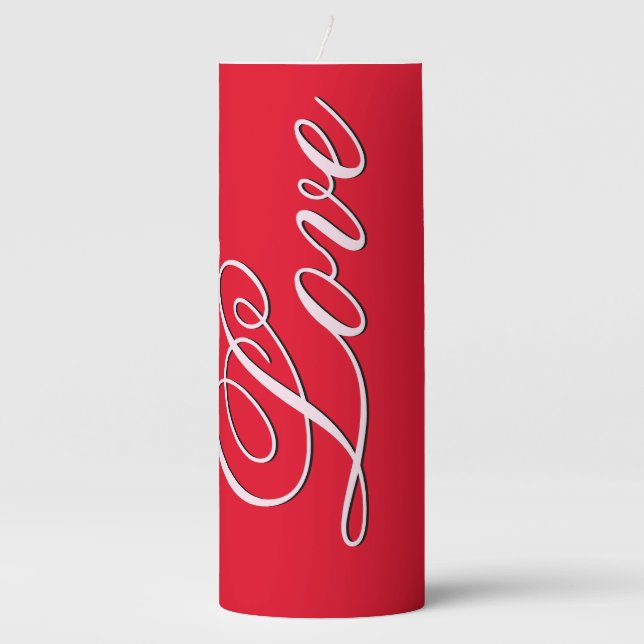 Trendy Love Wedding Calligraphy Script Red Pillar Candle (Front)