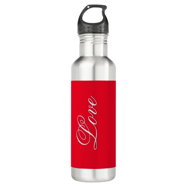 Trendy Love Wedding Calligraphy Script Red Stainless Steel Water Bottle (Front)
