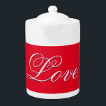 Trendy Love Wedding Calligraphy Script Red Teapot<br><div class="desc">You can easily change the fonts and colors. You can also add your logo and the background image as you like.</div>
