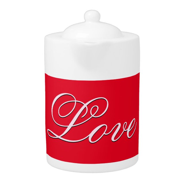 Trendy Love Wedding Calligraphy Script Red Teapot (Front)