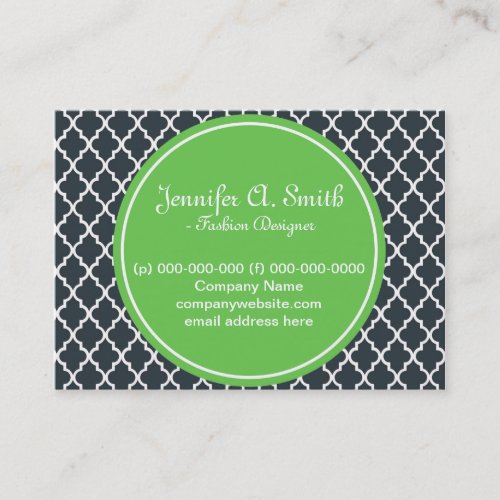 trendy, lovely, classic, green, B&amp;W quatrefoil Business Cards