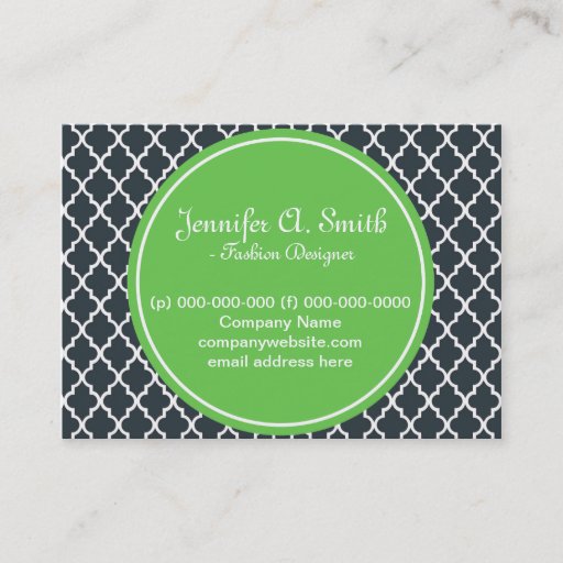 Customizable trendy, lovely, classic, green, B&amp;W quatrefoil Business Cards