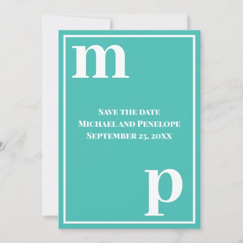 Trendy Lower Case Monogram Turquoise Save the Date Invitation