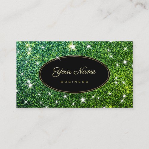 Trendy Luminous Green Glitter Glam Stars Elegant Business Card