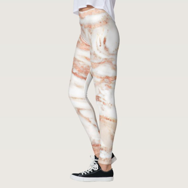 Trendy Lux Copper Rose Gold Foil Marble Leggings (Left)