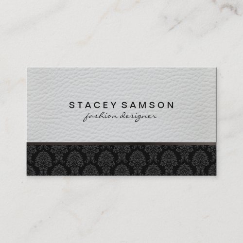 Trendy Luxe Leather with Stylish Damask Pattern Business Card