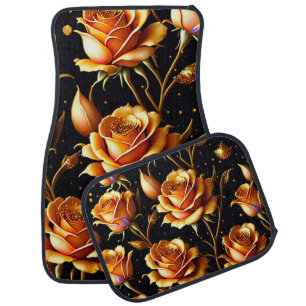 Trendy Luxury Big Gold Rose Collection Car Floor Mat