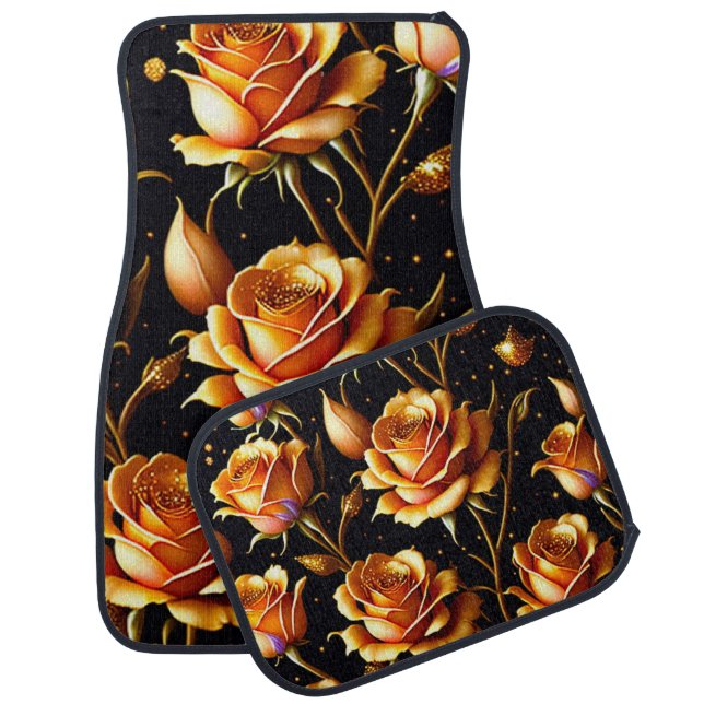 Trendy Luxury Big Gold Rose Collection Car Floor Mat (Set)