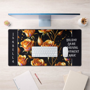 Trendy Luxury Big Gold Rose Collection Desk Mat