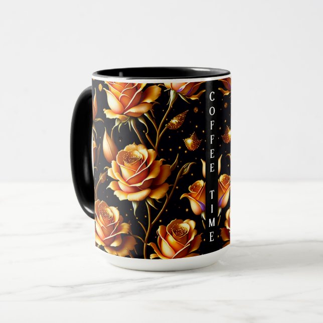 Trendy Luxury Big Gold Rose Collection Mug (Front Left)
