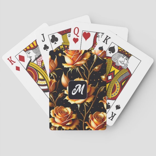 Trendy Luxury Big Gold Rose Collection Poker Cards (Back)