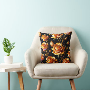Trendy Luxury Big Gold Rose Collection Throw Pillow