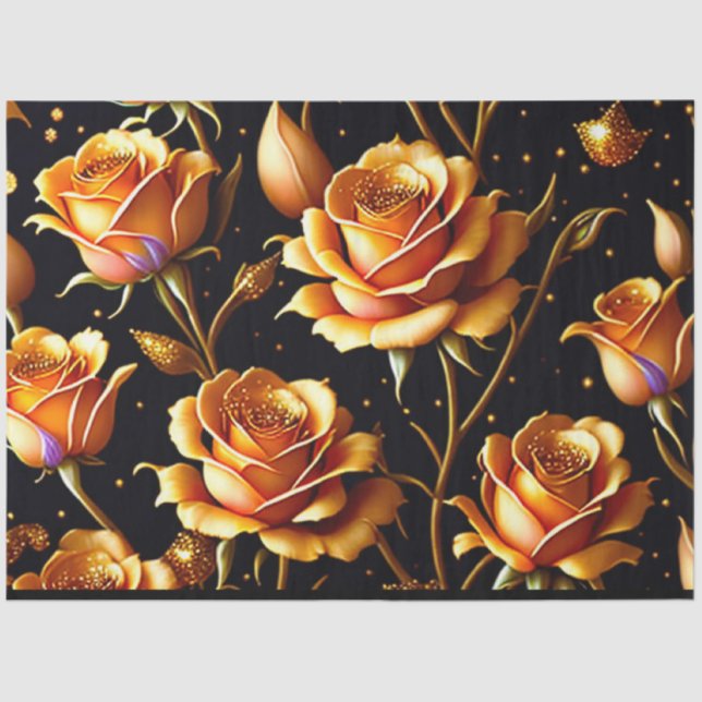 Trendy Luxury Big Gold Rose Collection Tissue Paper (Front)