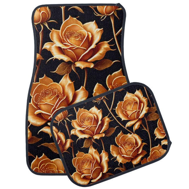 Trendy Luxury Boho Gold Rose Collection Car Floor Mat (Set)