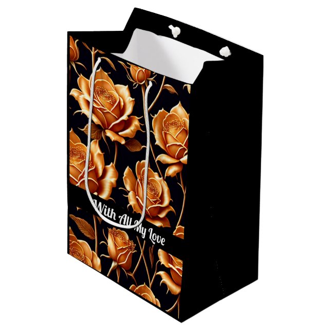 Trendy Luxury Boho Gold Rose Collection Medium Gift Bag (Front Angled)